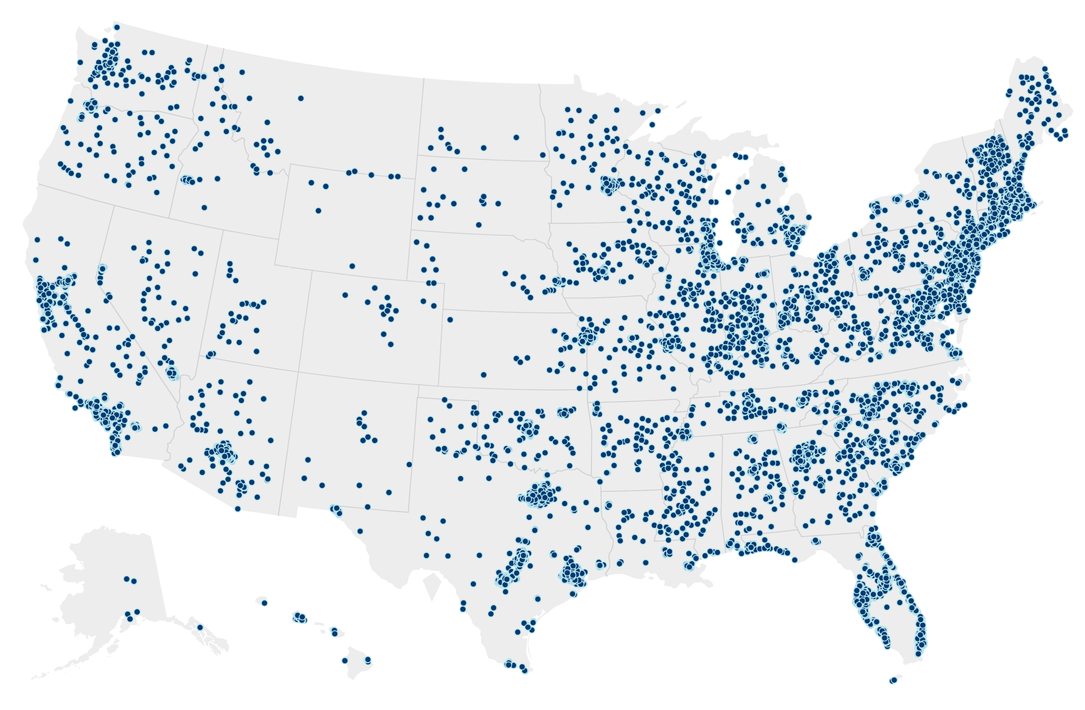 Map of the United States showing Warehouse Anywhere storage locations